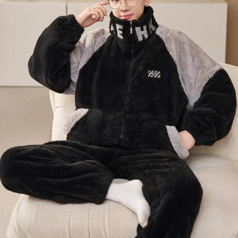 Herren Winter Warme Nachtwäsche Pyjama Set Männer Flanell Pyjama Nachtwäsche Home Kleidung Samt Korallen Fleece 6XL Plus Größe Pijama 6XL von Joom DACH