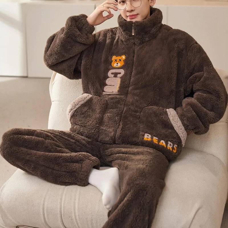 Herren Winter Warme Nachtwäsche Pyjama Set Männer Flanell Pyjama Nachtwäsche Home Kleidung Samt Korallen Fleece 6XL Plus Größe Pijama 6XL von Joom DACH