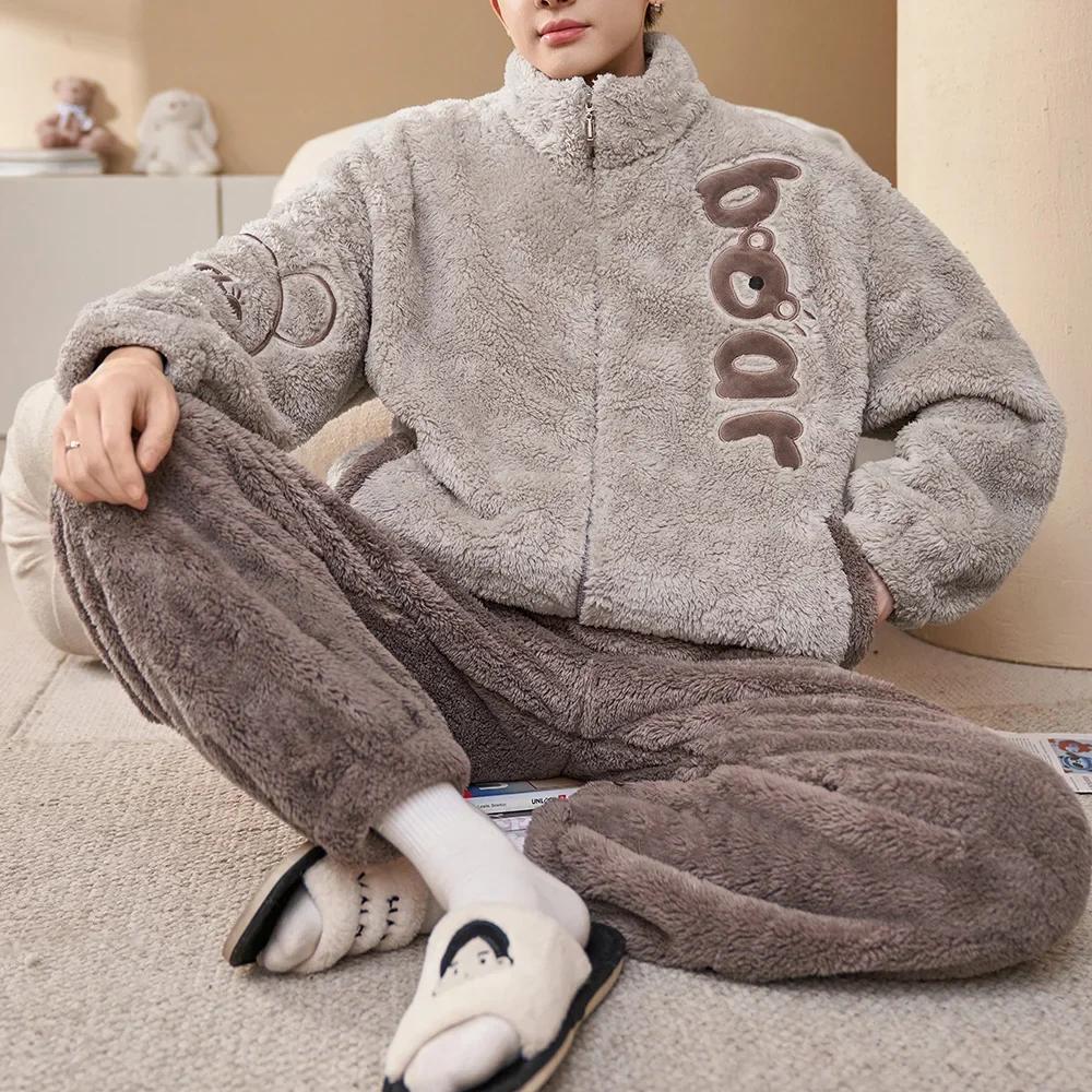 Herren Winter Warme Nachtwäsche Pyjama Set Männer Flanell Pyjama Nachtwäsche Home Kleidung Samt Korallen Fleece 6XL Plus Größe Pijama L von Joom DACH