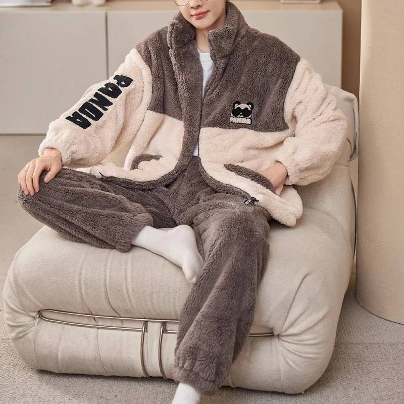 Herren Winter Warme Nachtwäsche Pyjama Set Männer Flanell Pyjama Nachtwäsche Home Kleidung Samt Korallen Fleece 6XL Plus Größe Pijama L von Joom DACH