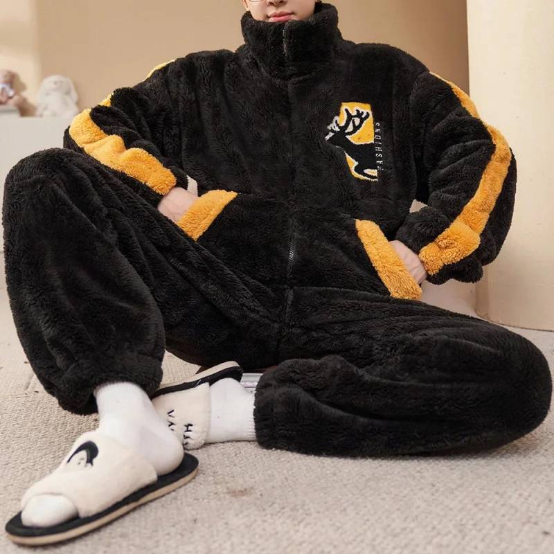 Herren Winter Warme Nachtwäsche Pyjama Set Männer Flanell Pyjama Nachtwäsche Home Kleidung Samt Korallen Fleece 6XL Plus Größe Pijama XL von Joom DACH
