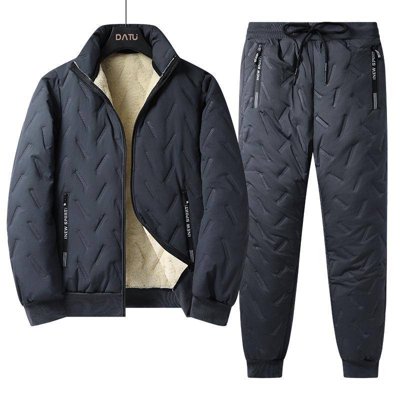 Herren Winteranzug mit Baumwollpolster: Zweiteilige Jacke aus Lammfell mit Samtfutter und dickem Stehkragen M to XL von Joom DACH