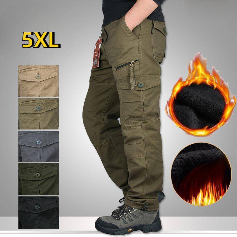 Herren Winterhose aus dickem Fleece, Freizeithose aus Baumwolle, taktische Baggy-Cargohose, doppellagig, warm, gerade, lange Hose M braun von Joom DACH