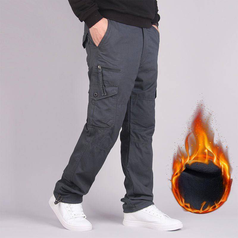 Herren Winterhose aus dickem Fleece, Freizeithose aus Baumwolle, taktische Baggy-Cargohose, doppellagig, warm, gerade, lange Hose XXXL grau von Joom DACH