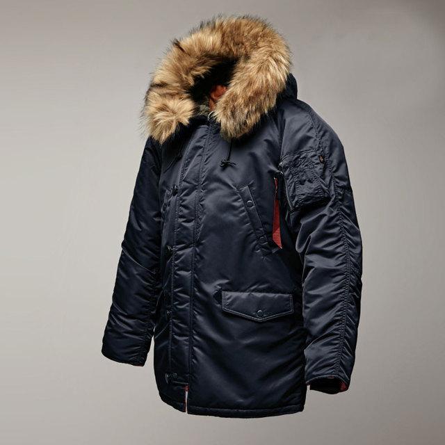 Herren-Winterjacke, klassischer Parka für extrem kaltes Wetter, wasserdicht, abnehmbares Kunstfell um die Kapuze XL dunkelblaue von Joom DACH