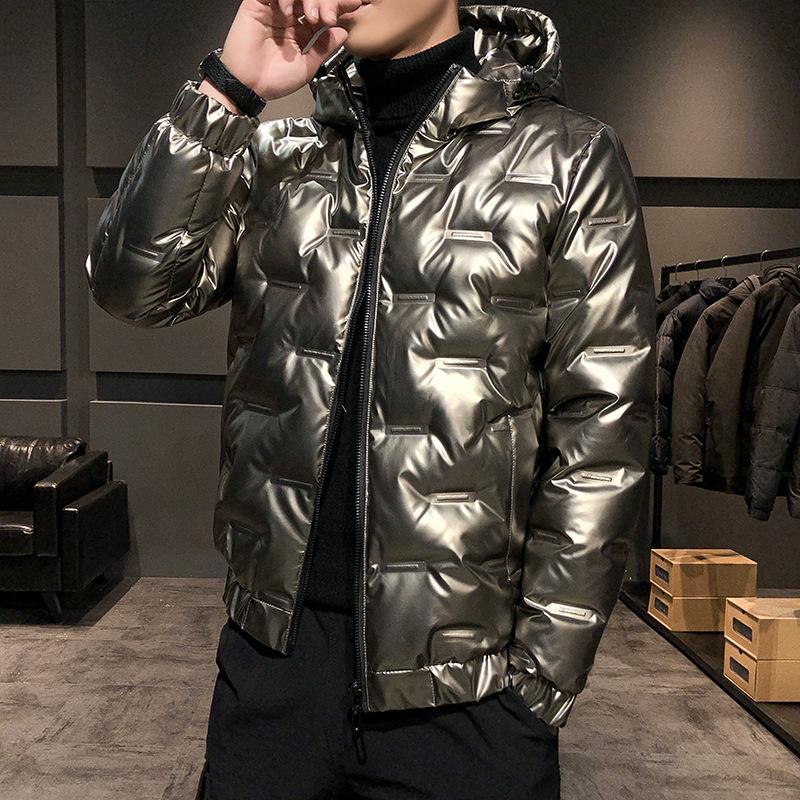 Herren Winterjacke mit Kapuze, Übergröße, glänzend, verdickte warme Jacke L gold von Joom DACH
