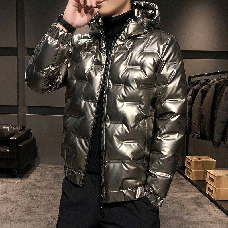 Herren Winterjacke mit Kapuze, Übergröße, glänzend, verdickte warme Jacke L gold von Joom DACH