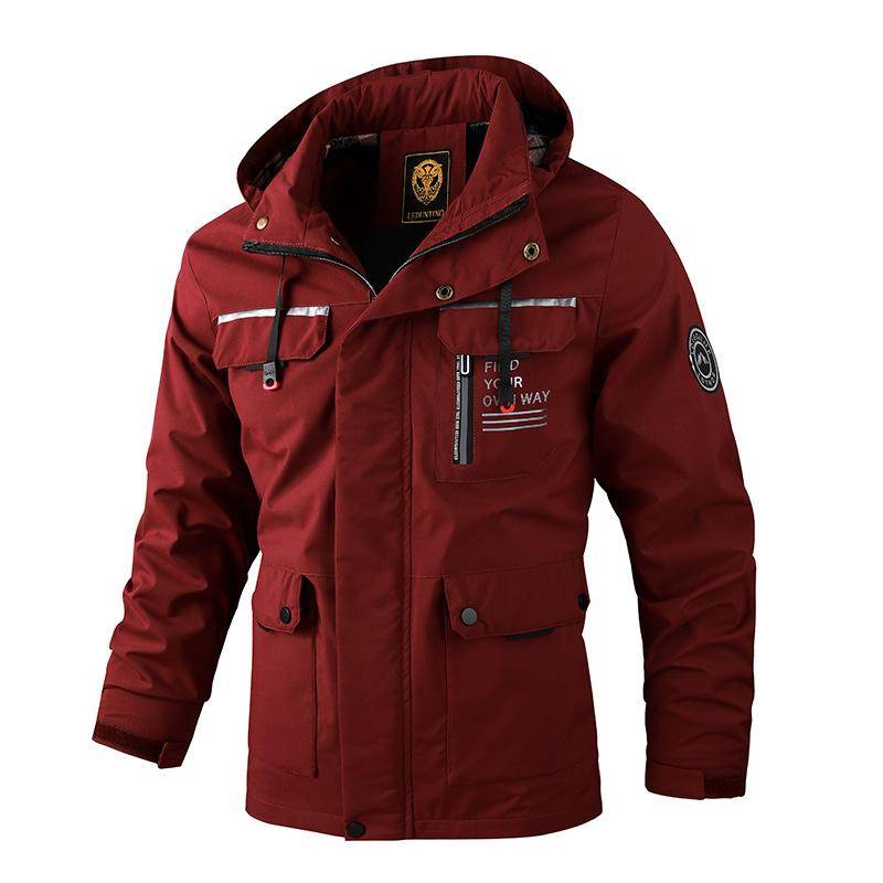 Herren Winterjacke mit Kapuze, mehreren Taschen, rot-schwarzem Karofutter und verstellbaren Bündchen - Beige, Schwarz, Armeegrün 2XL von Joom DACH