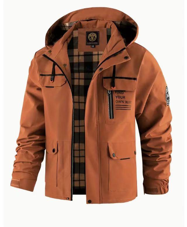 Herren Winterjacke mit Kapuze, mehreren Taschen, rot-schwarzem Karofutter und verstellbaren Bündchen - Beige, Schwarz, Armeegrün 5XL von Joom DACH