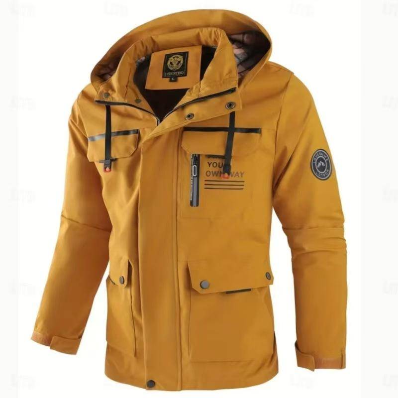 Herren Winterjacke mit Kapuze, mehreren Taschen, rot-schwarzem Karofutter und verstellbaren Bündchen - Beige, Schwarz, Armeegrün 6XL von Joom DACH
