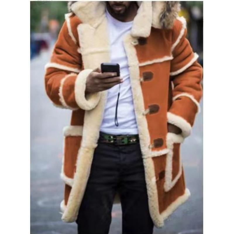 Herren Winterjacke mit Kapuze und Taschen für Jugendliche, einfarbig, lässig, schmales Revers XL braun von Joom DACH