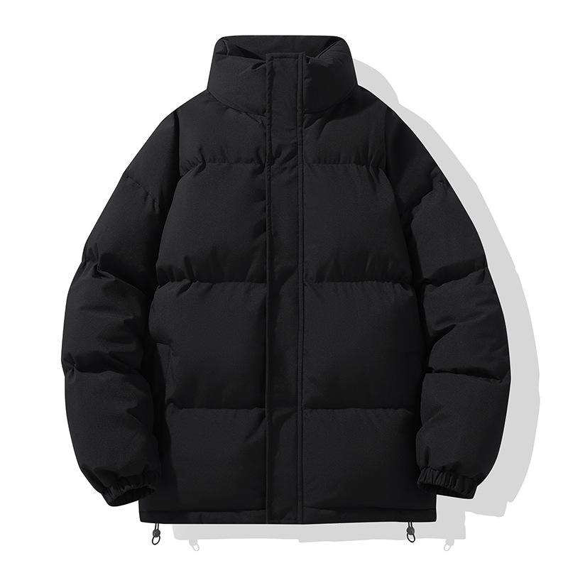 Herren-Winterjacke mit Stehkragen und lockerer Passform – koreanischer Stil, einfarbig, warmer Baumwollmantel für Paare Extra Large schwarz von Joom DACH