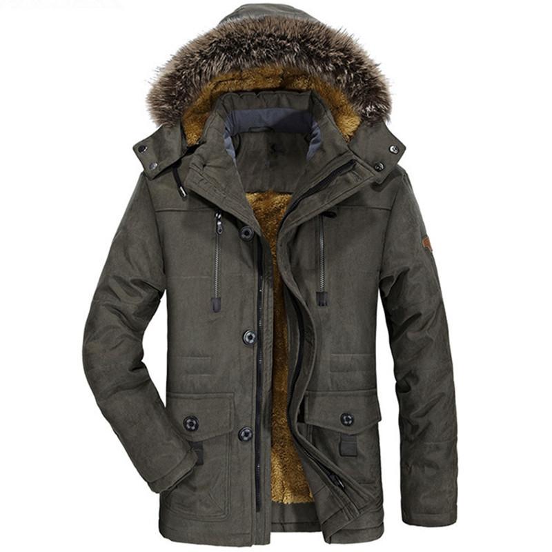 Herren Winterparka Mantel mit Kapuze aus Echtfell, Doppelverschluss, warmem Fleecefutter, mehreren Taschen, Militärgrün & Khaki 5XL grün von Joom DACH