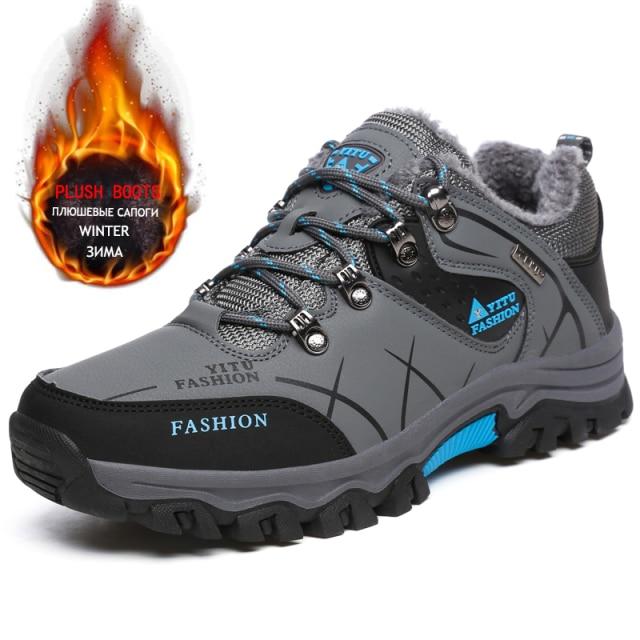 Herren Winterstiefel Herren Schneestiefel Winter Warm Leder Wasserdicht Herren Sneakers Outdoor Atmungsaktive Wanderstiefel Arbeitsschuhe 45 grau von Joom DACH