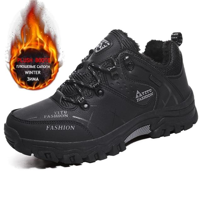 Herren Winterstiefel Herren Schneestiefel Winter Warm Leder Wasserdicht Herren Sneakers Outdoor Atmungsaktive Wanderstiefel Arbeitsschuhe 45 schwarz von Joom DACH