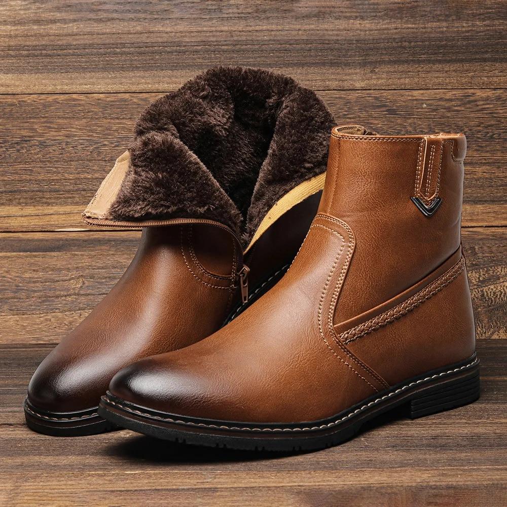 Herren Winterstiefel Leder Vintage Knöchelwarme Herren Winter Lederstiefel 44 braun von Joom DACH