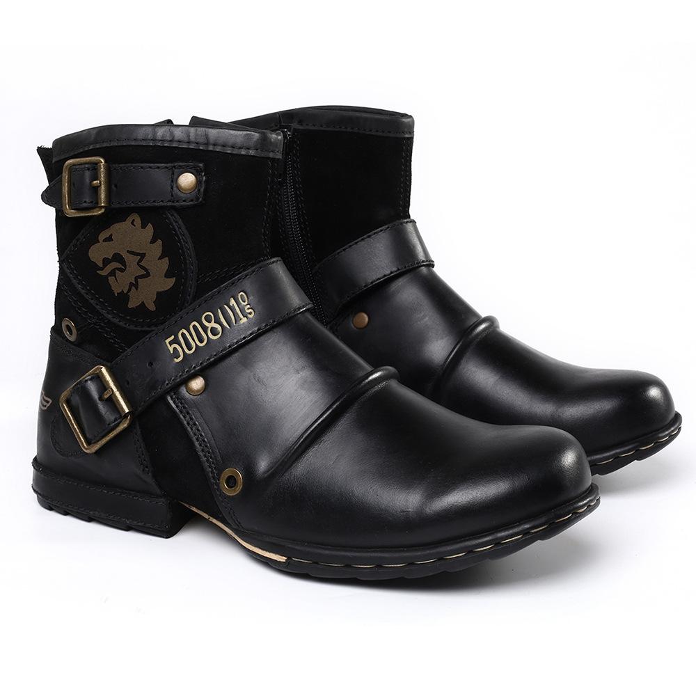 Herren-Winterstiefel aus Leder, Winter-Chelsea-Stiefel für Herren, Gummi-Stiefeletten, Größe 39–47 43 schwarz von Joom DACH