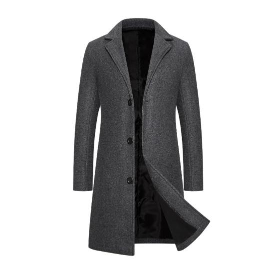 Herren Wollmantel Kerb Revers Langarm Einreihige Jacke Einfarbig Winddicht Business Casual Mantel M dunkelgraue von Joom DACH