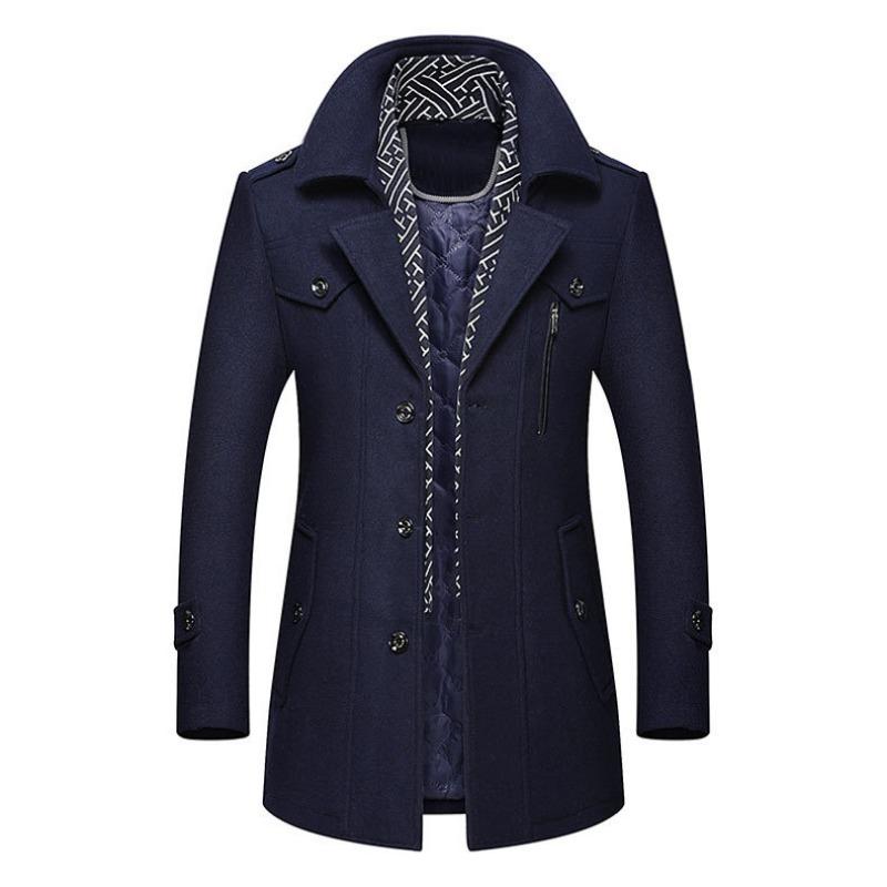 Herren Wollmantel Mode Verdicken Mittellanger Trenchcoat Umlegekragen Warme Oberbekleidung Business Casual Wollmantel L navy blau von Joom DACH
