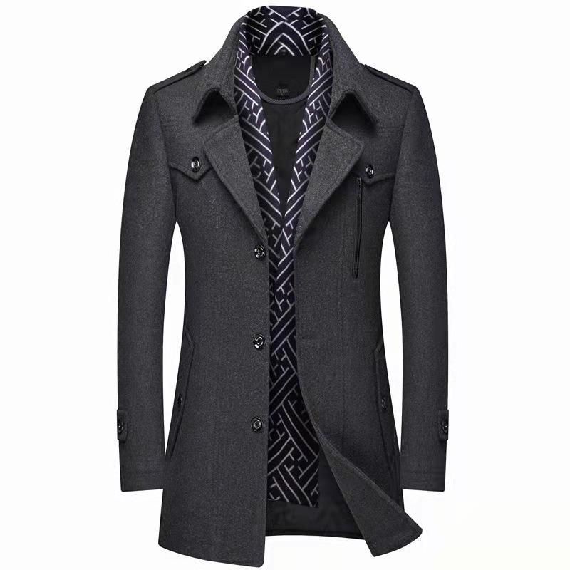 Herren Wollmantel Mode Verdicken Mittellanger Trenchcoat Umlegekragen Warme Oberbekleidung Business Casual Wollmantel L grau von Joom DACH