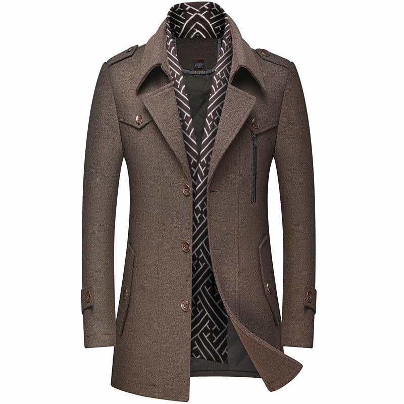 Herren Wollmantel Mode Verdicken Mittellanger Trenchcoat Umlegekragen Warme Oberbekleidung Business Casual Wollmantel M kaffeebraun von Joom DACH