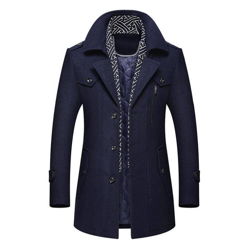 Herren Wollmantel Mode Verdicken Mittellanger Trenchcoat Umlegekragen Warme Oberbekleidung Business Casual Wollmantel M navy blau von Joom DACH