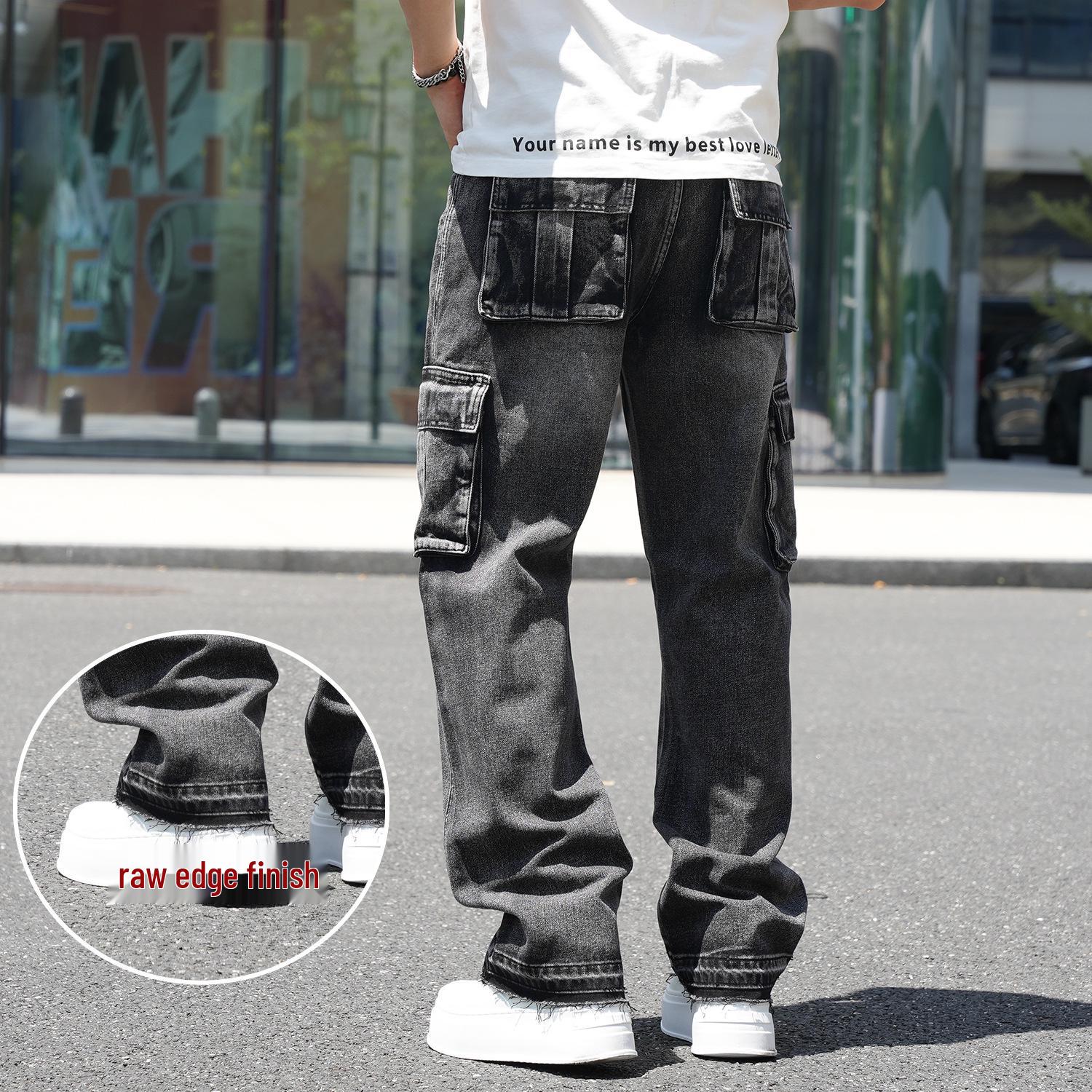 Herren-Workwear-Jeans im amerikanischen Stil mit mehreren Taschen und weitem Bein, große Größe 34 von Joom DACH