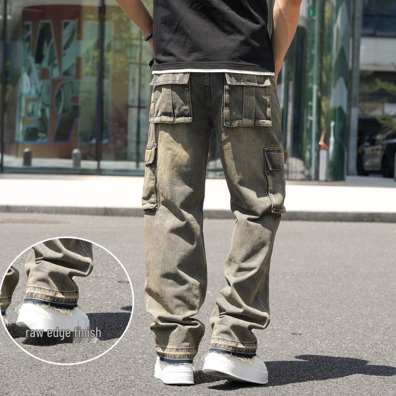 Herren-Workwear-Jeans im amerikanischen Stil mit mehreren Taschen und weitem Bein, große Größe 44 von Joom DACH