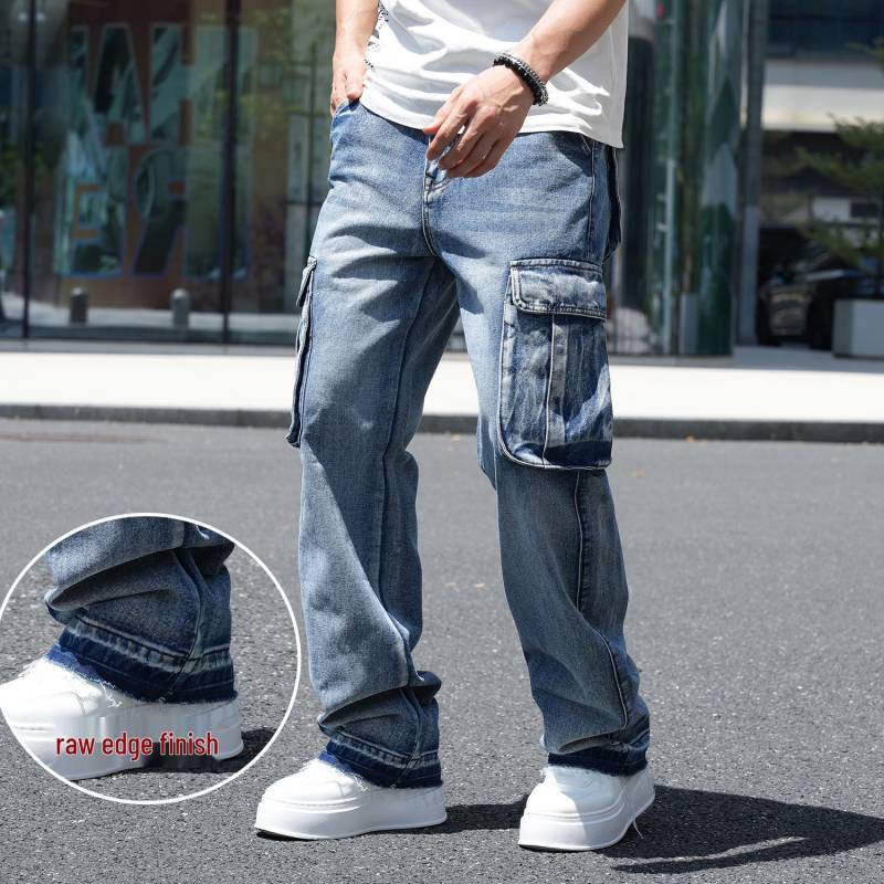 Herren-Workwear-Jeans im amerikanischen Stil mit mehreren Taschen und weitem Bein, große Größe 46 von Joom DACH