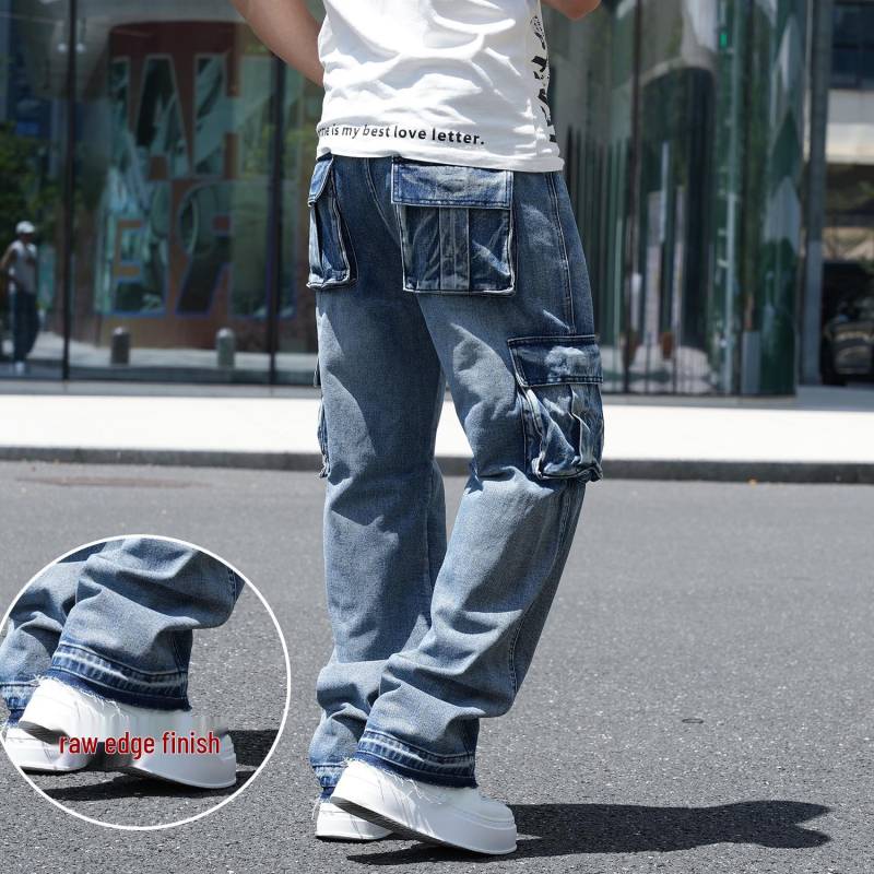 Herren-Workwear-Jeans im amerikanischen Stil mit mehreren Taschen und weitem Bein, große Größe 46 von Joom DACH