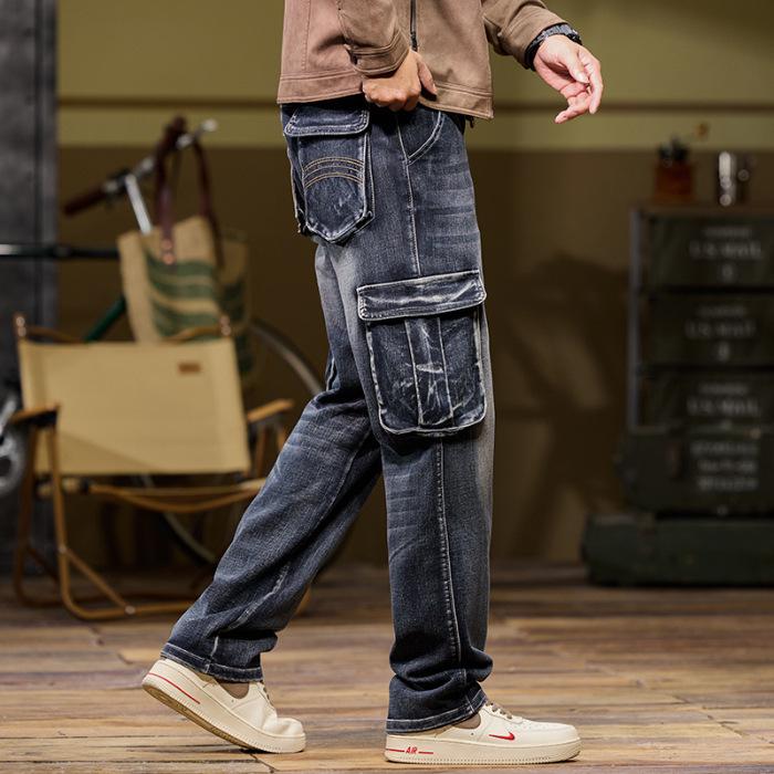 Herren-Workwear-Jeans mit weitem Bein und mehreren Taschen – locker, verschleißfest, elastisch, große Größe, für Herbst/Winter 2024 40 von Joom DACH