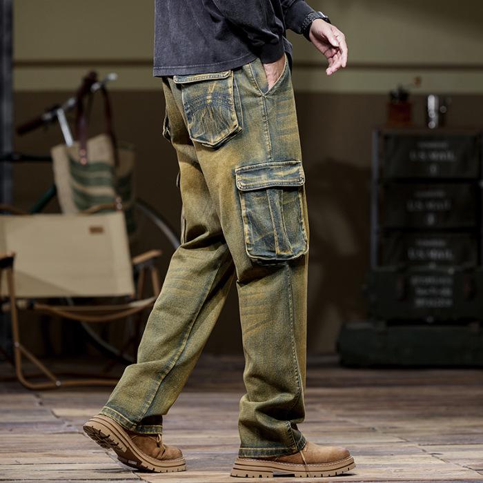 Herren-Workwear-Jeans mit weitem Bein und mehreren Taschen – locker, verschleißfest, elastisch, große Größe, für Herbst/Winter 2024 42 von Joom DACH