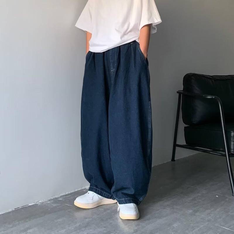 Herren Y2k Baggy Pants Denim Hose mit weitem Bein Übergroße lose Jeans für Männer Harajuku koreanischen Stil Übergröße 5XL blau von Joom DACH