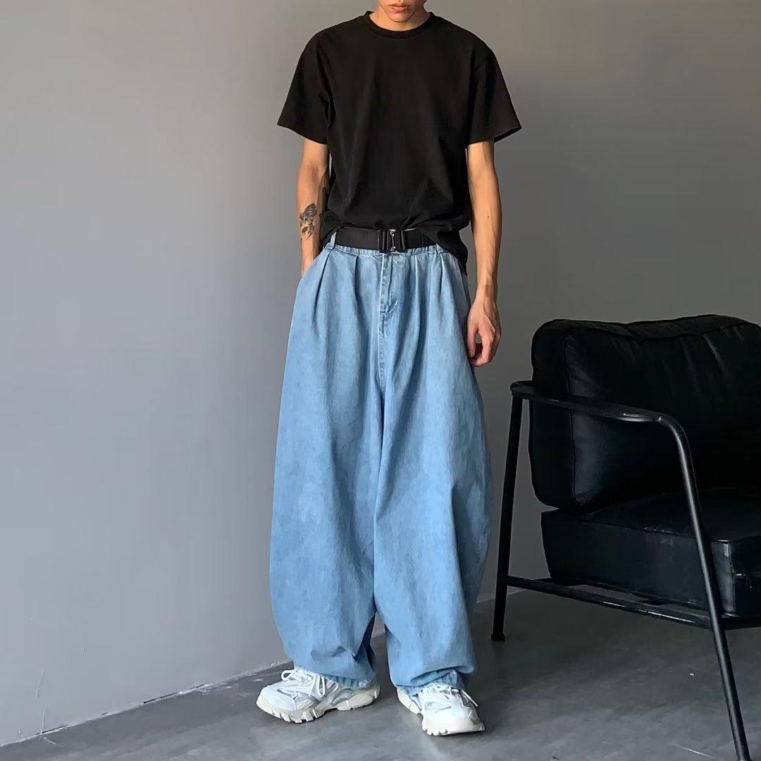 Herren Y2k Baggy Pants Denim Hose mit weitem Bein Übergroße lose Jeans für Männer Harajuku koreanischen Stil Übergröße 5XL hellblaue von Joom DACH