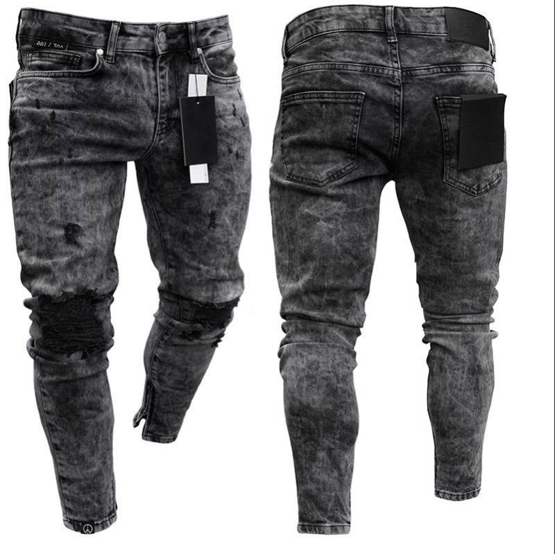 Herren Zerrissene Jeans Hip Hop Punk Distressed Skinny Denim Hose Schwarze Freizeithose Streetwear S von Joom DACH