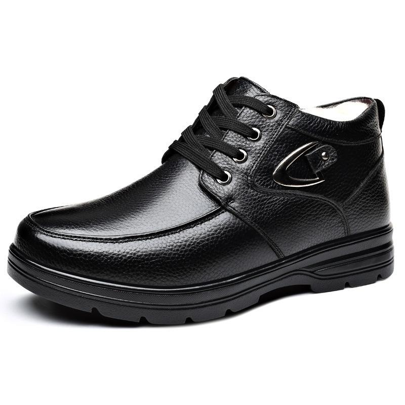 Herren gepolsterte Lederschuhe Winter Herrenschuhe warm gepolsterte verdickte Wolle Herren Baumwollschuhe 45 schwarz von Joom DACH