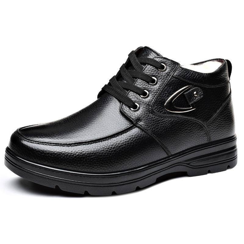 Herren gepolsterte Lederschuhe Winter Herrenschuhe warm gepolsterte verdickte Wolle Herren Baumwollschuhe 45 schwarz von Joom DACH