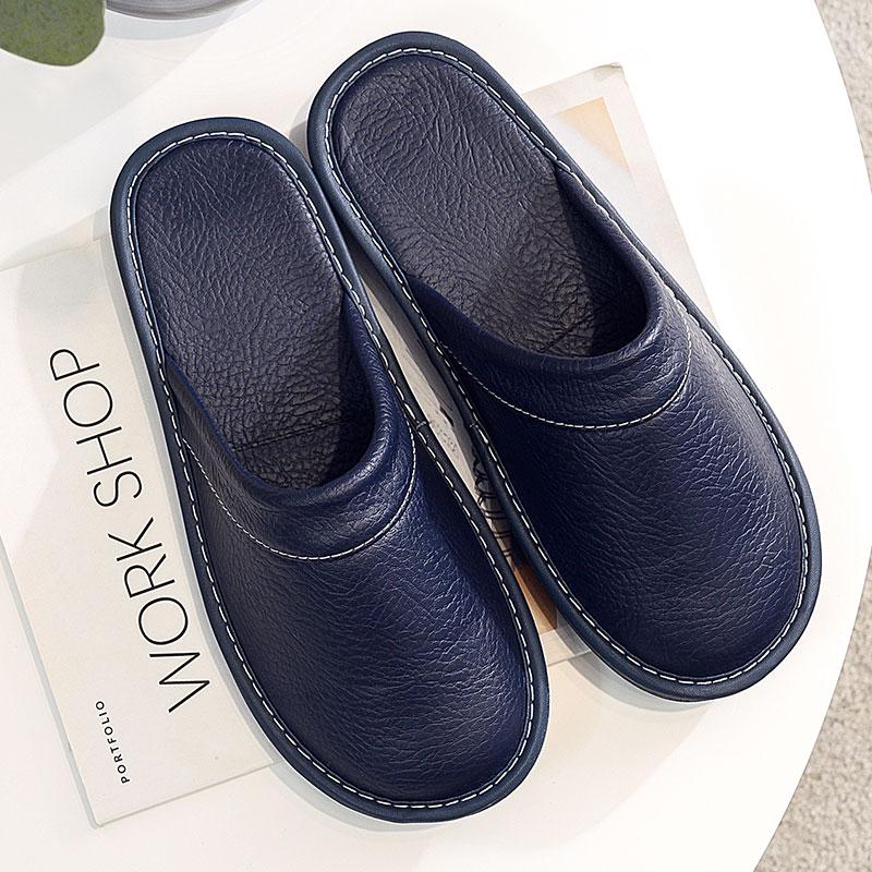 Herren geruchsabweisende Lederpantoffeln für Zuhause rutschfeste Paar-Slipper Unisex Größe 35-48 Lederpantoffeln Herrenschuh Schwarz Braun 41-42 blau von Joom DACH