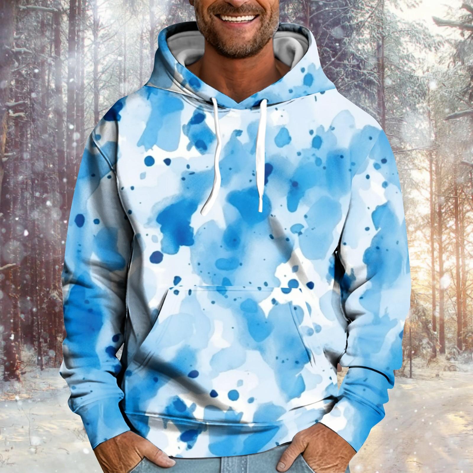 Herren und Damen Batik-Langarm-Kapuzenpullover aus Plüsch mit warmem Mantel XXL cyanblau von Joom DACH
