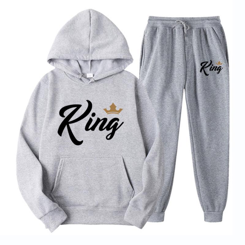 Herren- und Damen-Langarm-King-Queen-Paar-Trainingsanzug „I'm With Her“-Aufdruck, 2-teilige Kleidung, Herren-Sweatshirt, Damen-Kapuzenpullover, Anzüge XXXL von Joom DACH