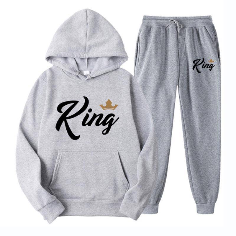 Herren- und Damen-Langarm-King-Queen-Paar-Trainingsanzug „I'm With Her“-Aufdruck, 2-teilige Kleidung, Herren-Sweatshirt, Damen-Kapuzenpullover, Anzüge XXXL von Joom DACH
