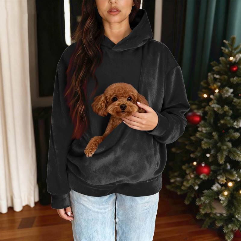 Herren und Damen Unisex Mode Lässiges Oberteil Einfarbig Langarm Haustiertasche Kapuzenpullover Sweatshirt XXL schwarz von Joom DACH