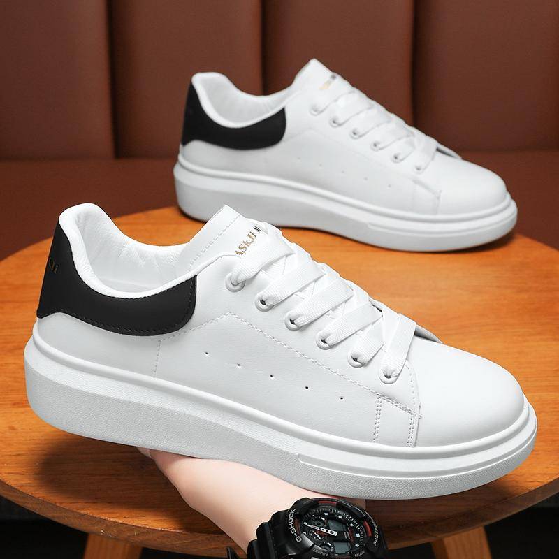 Herren weiße Schuhe Leder atmungsaktiv Casual Plateau Sneakers männliche Schnürschuhe 43 von Joom DACH