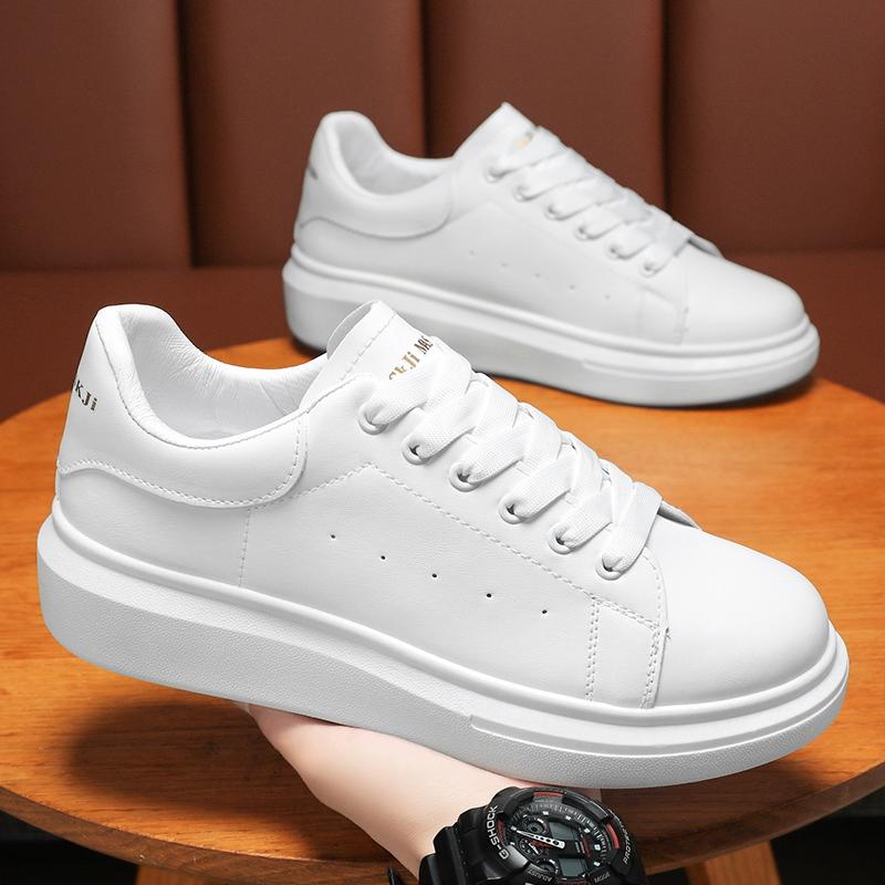 Herren weiße Schuhe Leder atmungsaktiv Casual Plateau Sneakers männliche Schnürschuhe 44 weiß von Joom DACH