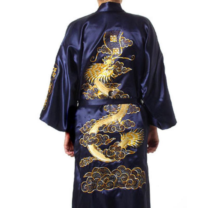 Herrenbekleidung im ethnischen chinesischen Stil, Herren-Dalong-Bademantel, Bademantel, Drachenrobe, Tang-Anzug, Pyjama, Nachthemd, Home Service, bestickter Dalong XXXL navy blau von Joom DACH