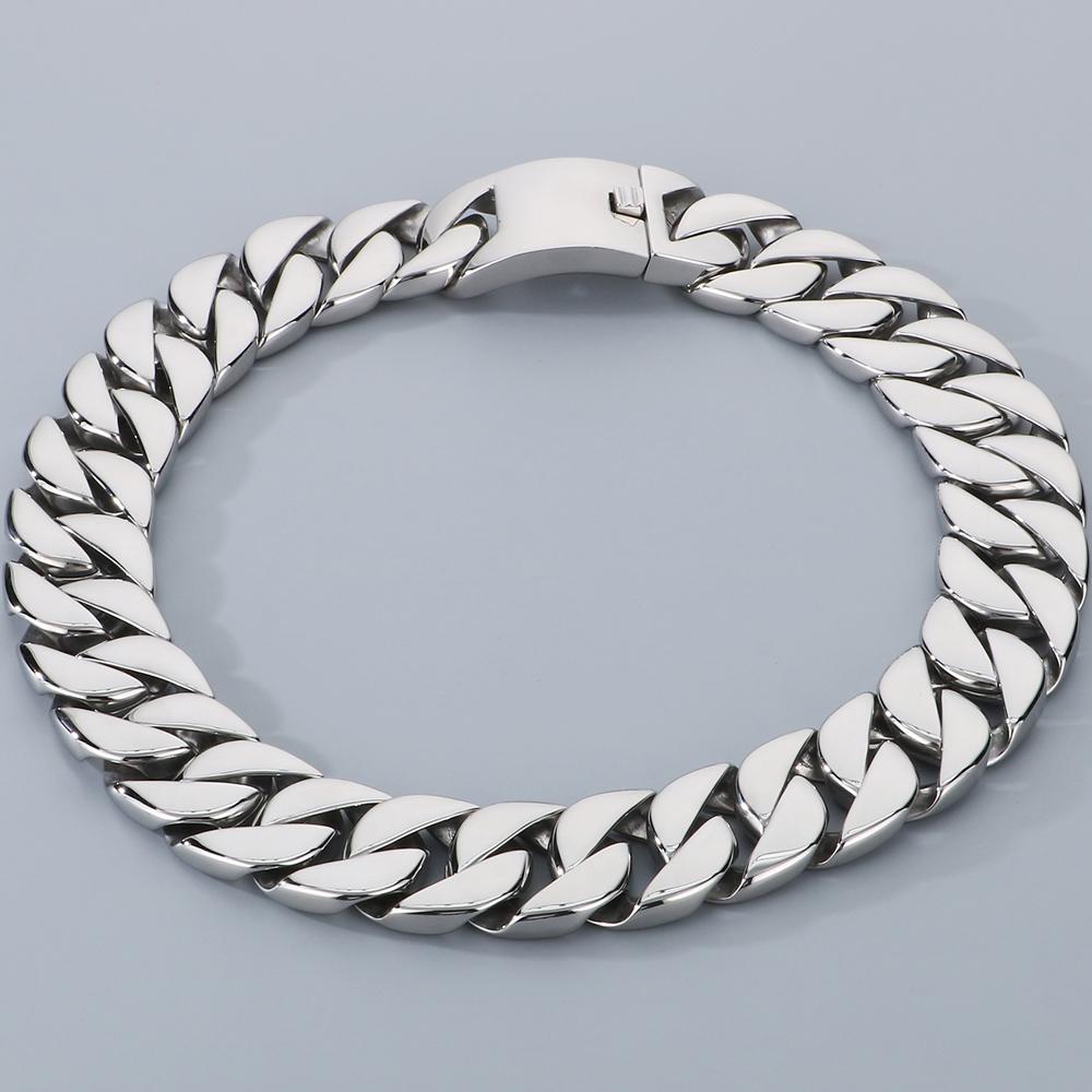 Herrenhalsketten, schwerer polierter, gebürsteter Edelstahl, 31 mm Breite, Panzerkette, kubanische Gliederkette, HipHop-Halsketten, Schmuck für Männer 60CM silber von Joom DACH