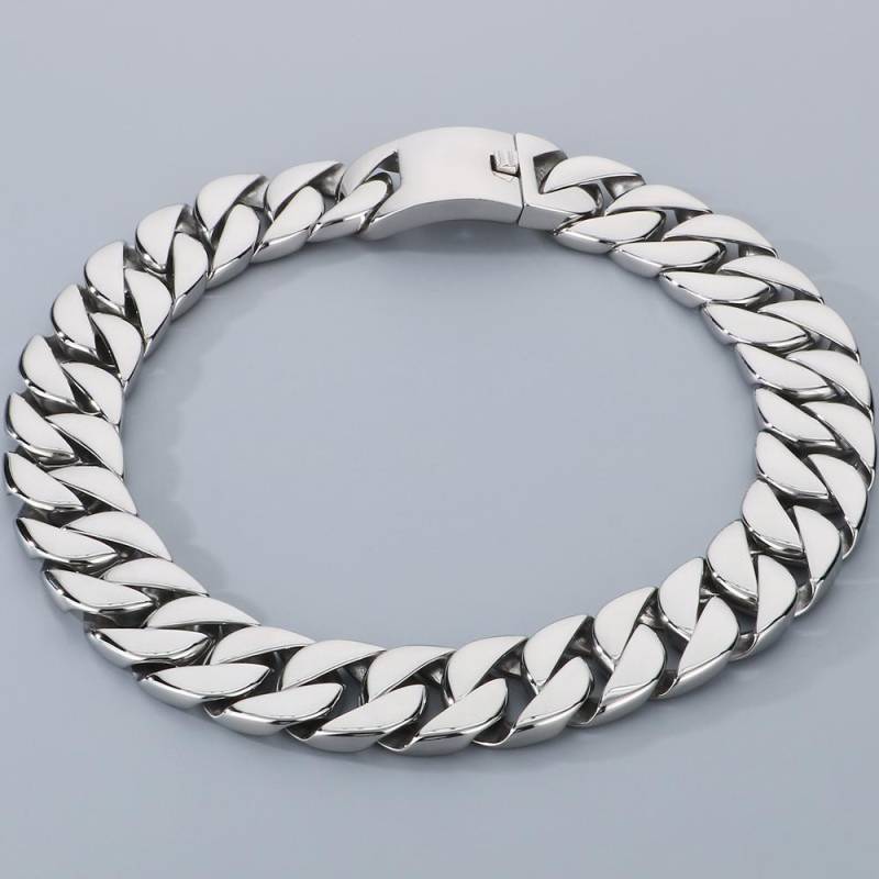 Herrenhalsketten, schwerer polierter, gebürsteter Edelstahl, 31 mm Breite, Panzerkette, kubanische Gliederkette, HipHop-Halsketten, Schmuck für Männer 60CM silber von Joom DACH