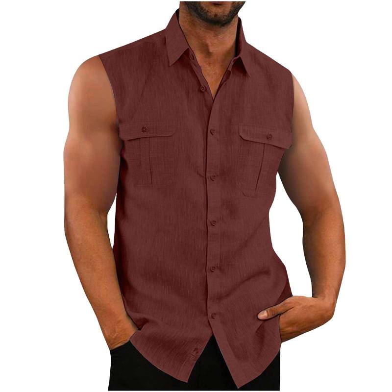 Herrenhemd, Doppeltasche, Baumwollleinen, ärmelloses Hemd, bequemes und atmungsaktives Herren-Tanktop L braun von Joom DACH