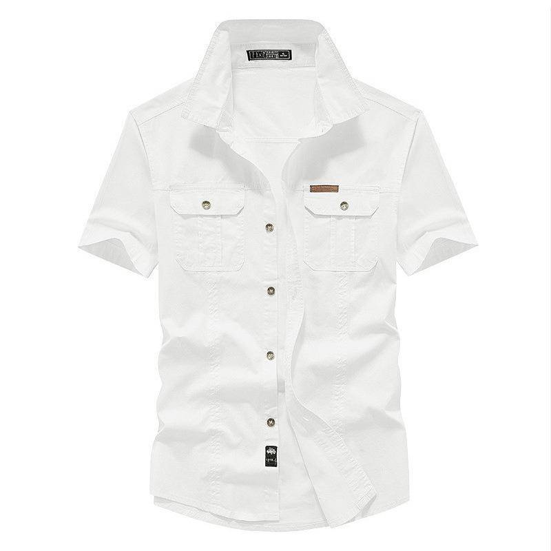 Herrenhemd aus 100 % Baumwolle, einfarbig, mehrere Taschen, hochwertige Cargo-Hemden, modische, lässige Outdoor-Kurzarmhemden für Männer, neue Übergröße M-8XL 8XL weiß von Joom DACH