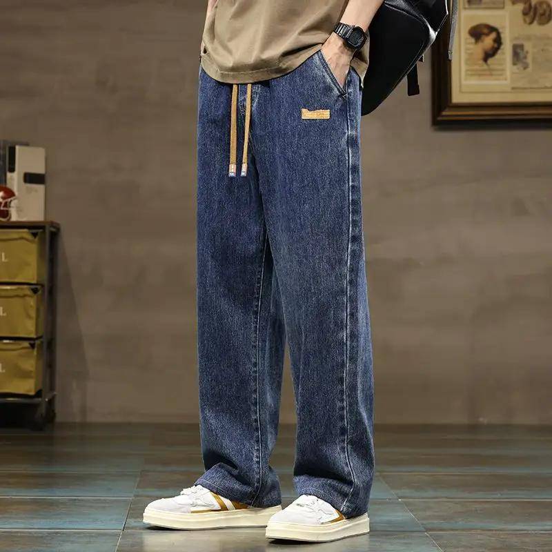 Herrenjeans mit geradem Bein, blaugrau, lockerer Kordelzug, lässige Street-Jeanshose, modische, lockere und bequeme Jeans für Herren XXXXL dunkelblaue von Joom DACH